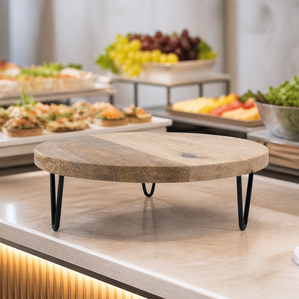 Commercial Round Display Stand in Mango Wood 250x80mm
