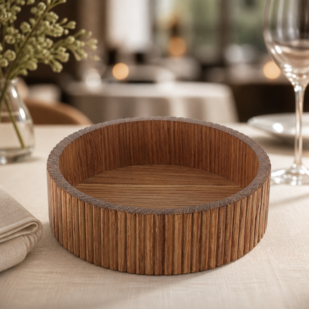 Commercial Oak Round Food Serving Box 160mm in brown wood