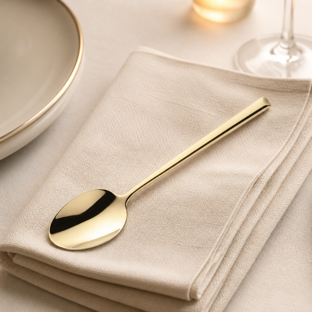 Set of 12 elegant gold dessert spoons for dining