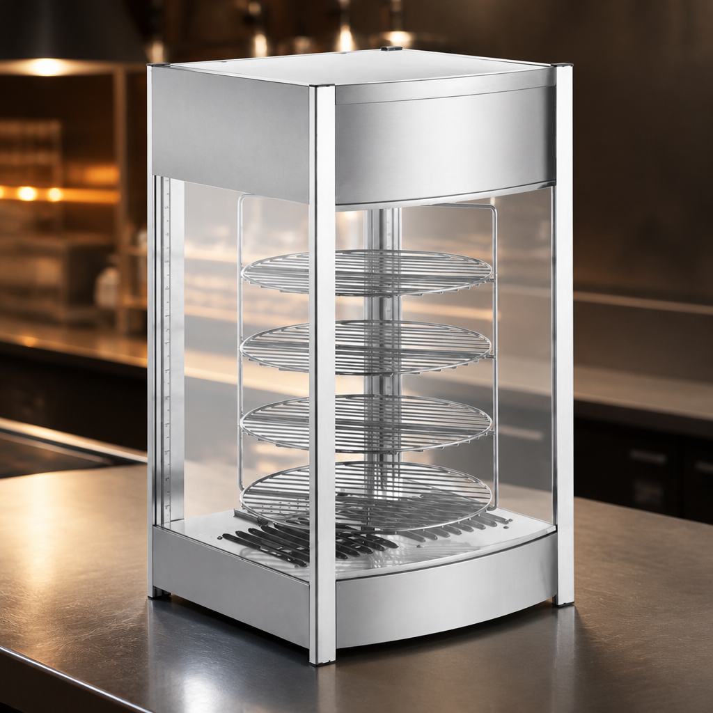 4 Tier Heated Pizza Display Merchandiser for 14 inch pizzas
