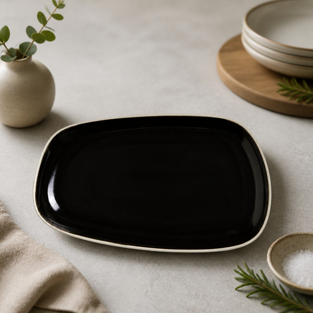 286mm Black Commercial Platters - 6 Pack Stackable Design