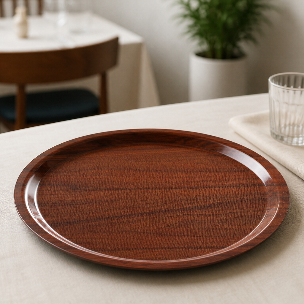 380mm Walnut Round Tray - 24 Pack Commercial Trays