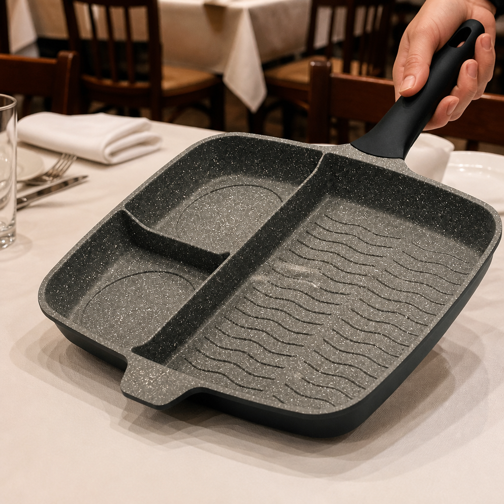 Commercial Three Section Aluminium Grill Pan 33cm Non-Stick