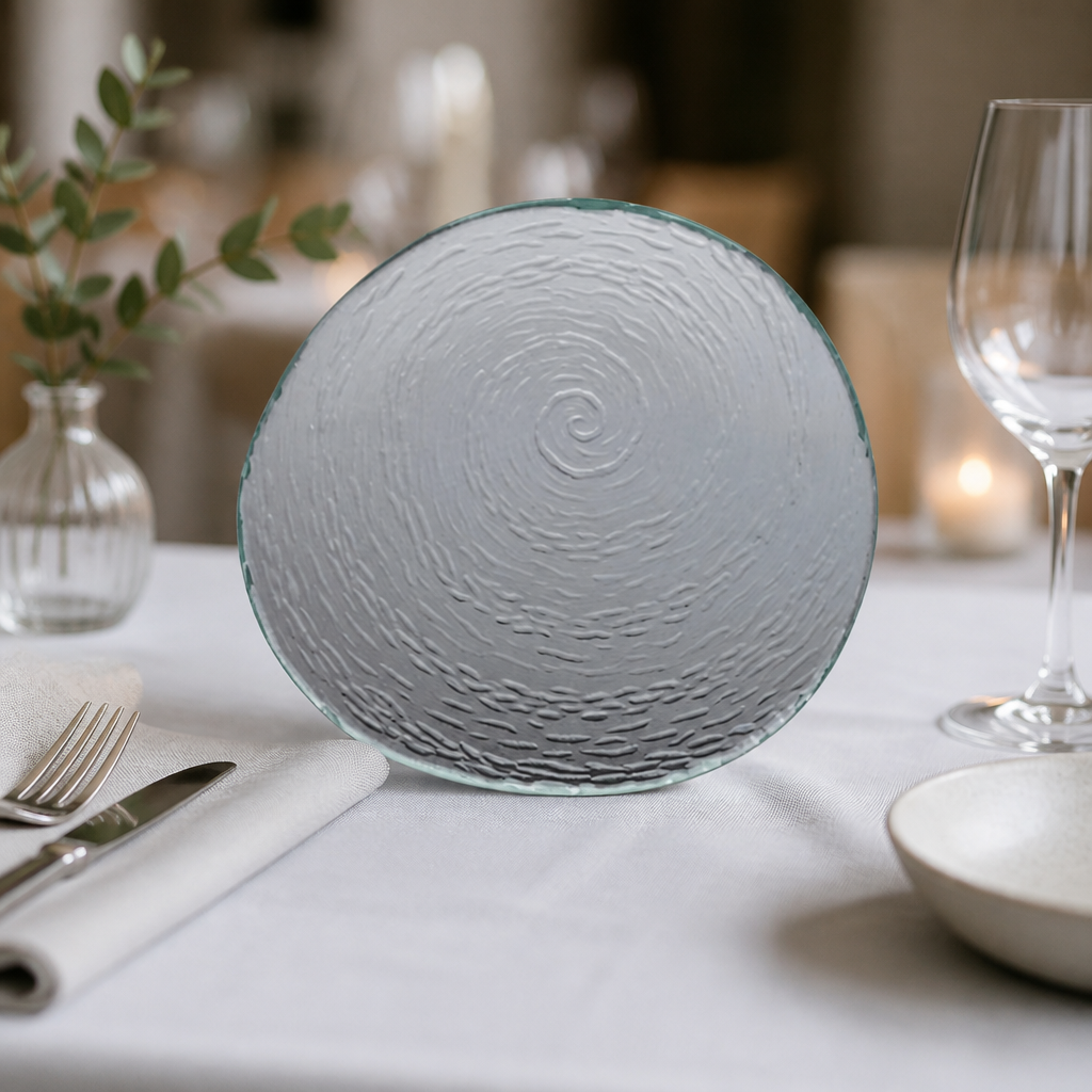 250mm Round Glass Platter - 12 Pack for catering supplies