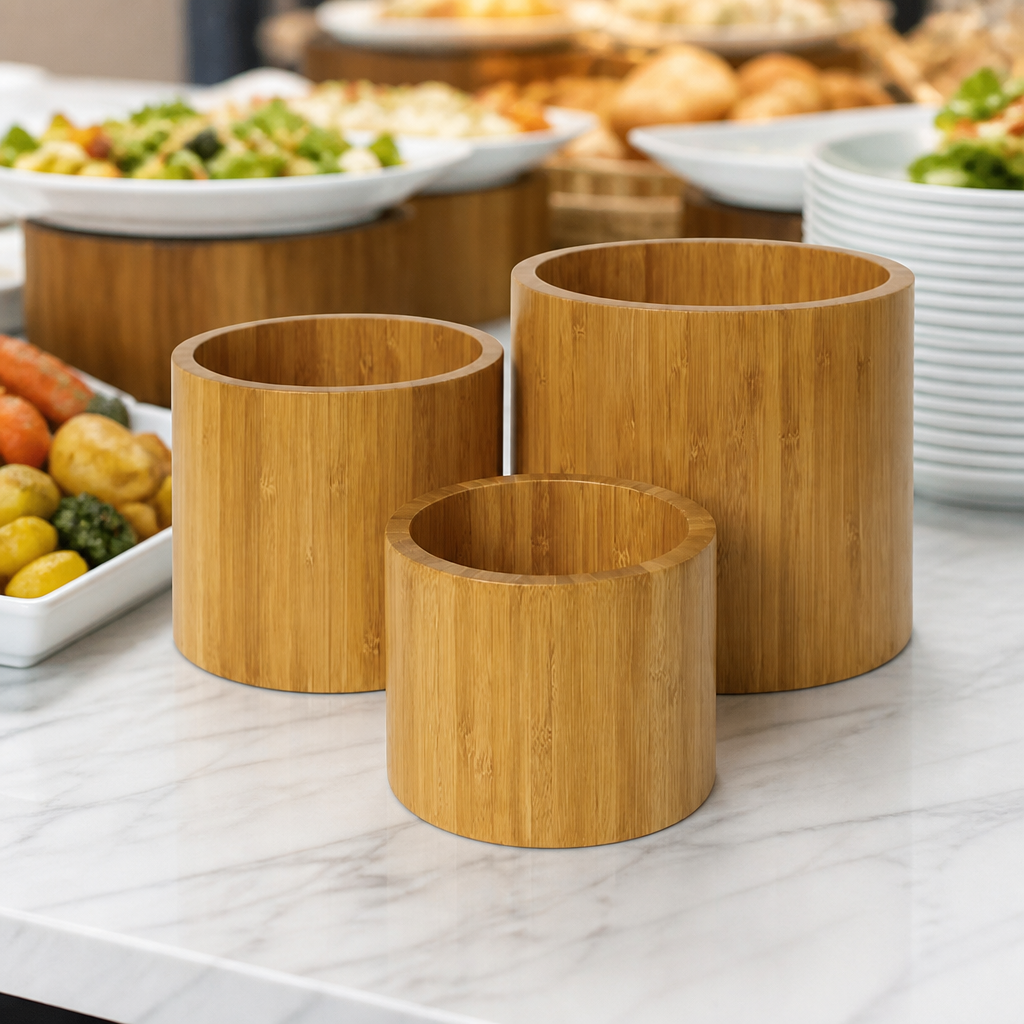Bamboo Food Display Risers Set of 3 for buffets and catering