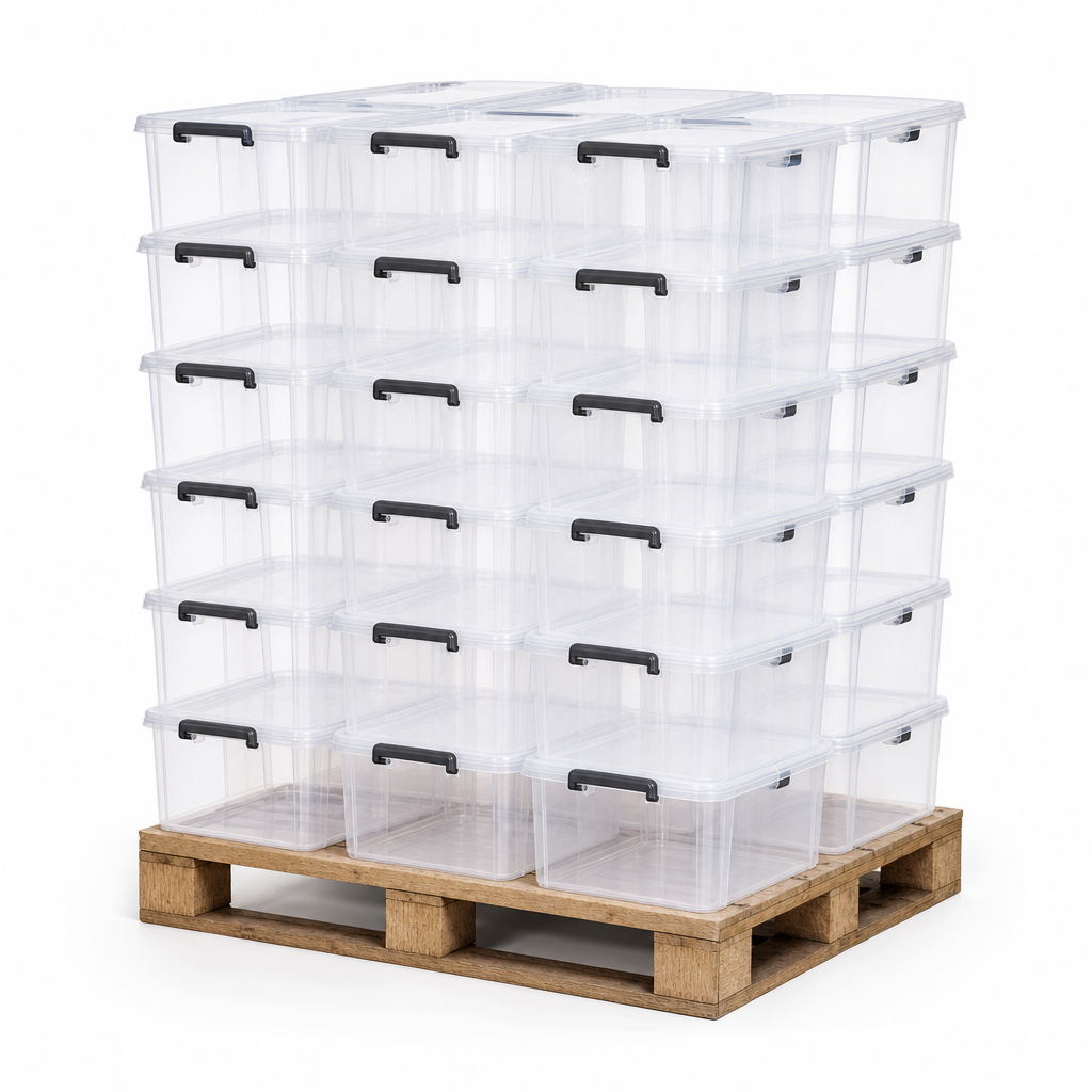 42 Litre Clear Plastic Storage Box Pallet Pack of 36