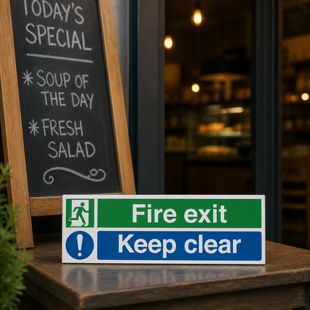 Fire Exit Keep Clear Sign 150x450mm self-adhesive safety sign