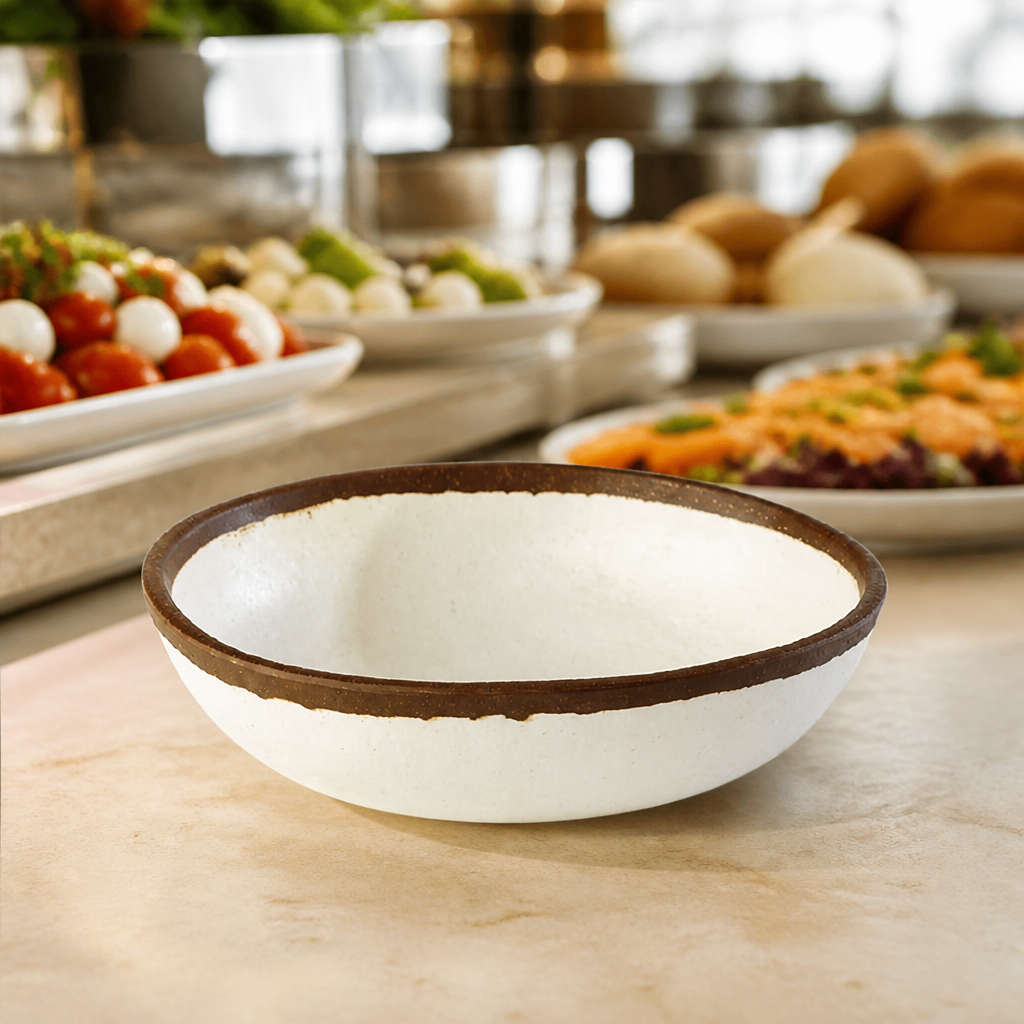 Commercial Melamine Low Bowl 165mm in Cream for Desserts