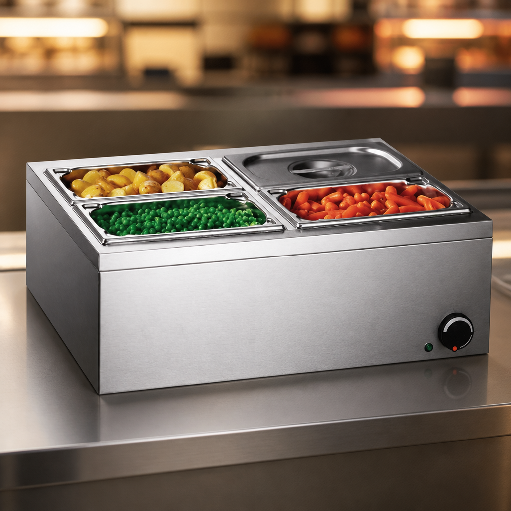 Commercial Bain Marie 4x GN 1/4 Pans 500W Dry Heat