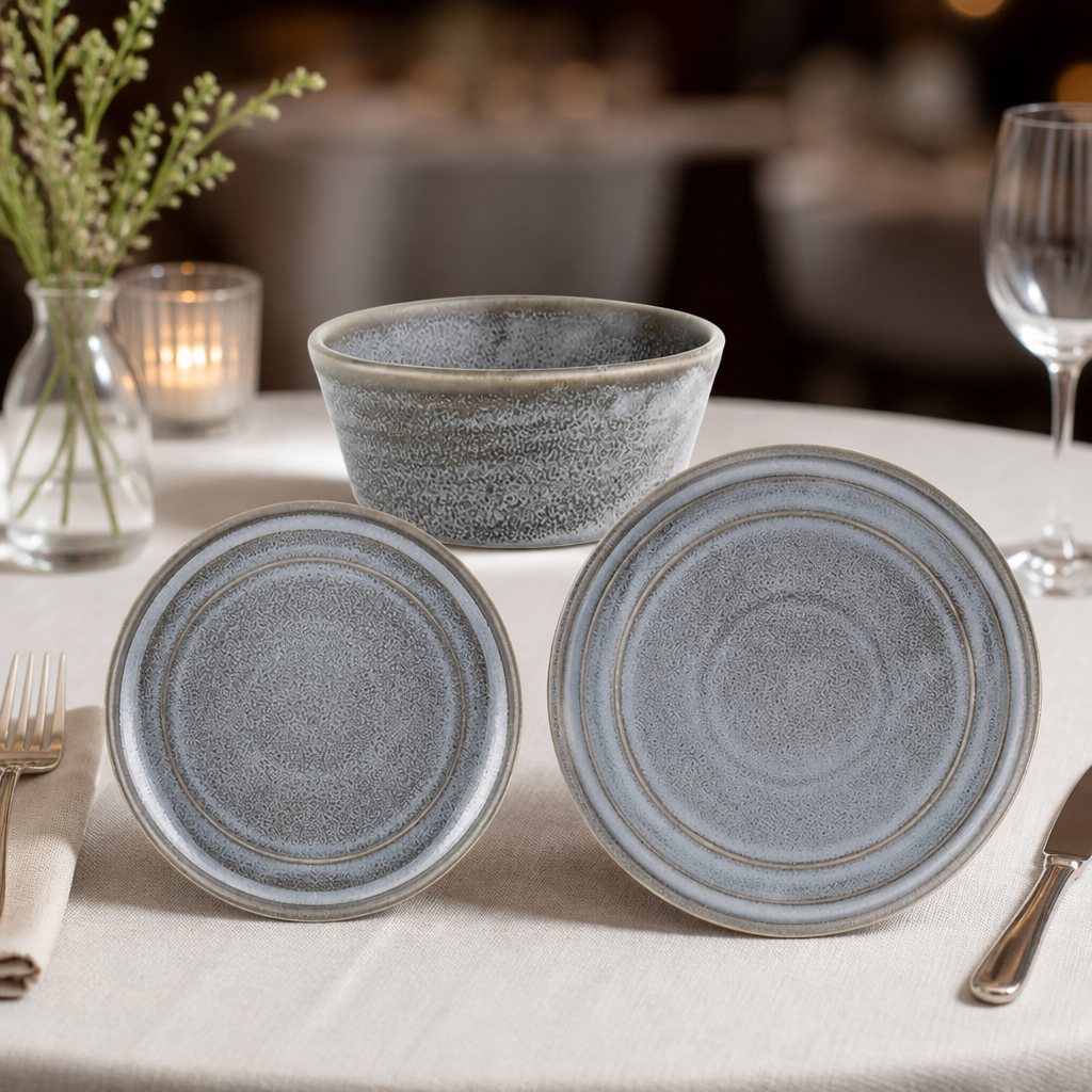 18-Piece Commercial Charcoal Dusk Dinner Set Porcelain