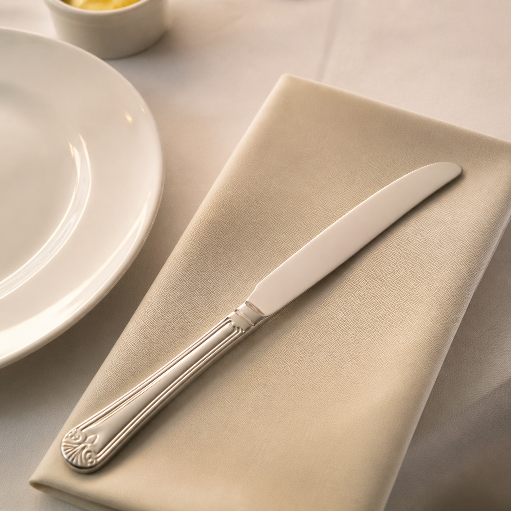 Set of 12 stainless steel commercial table knives, 243mm length
