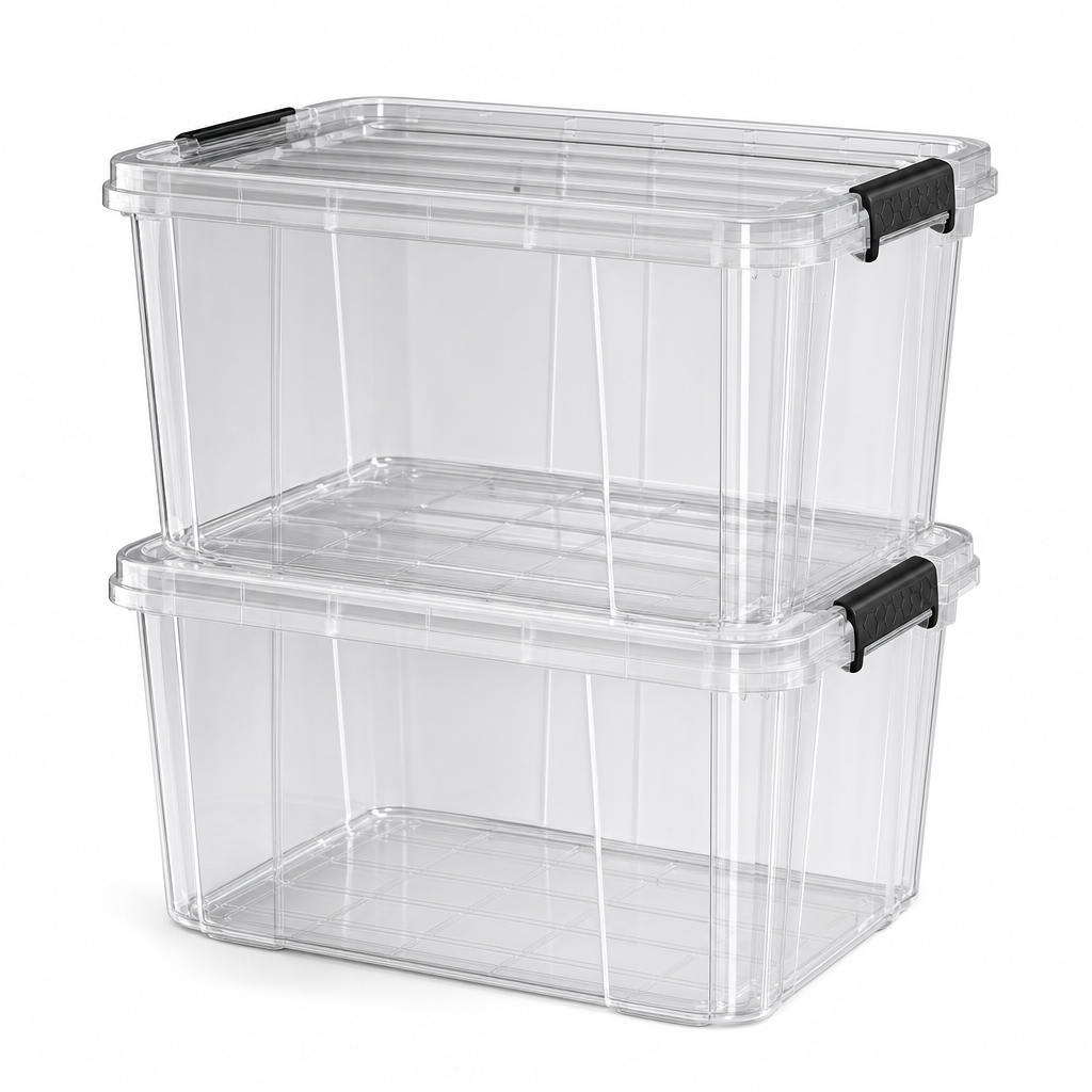 42L Clear Plastic Storage Boxes 2-Pack with Lids