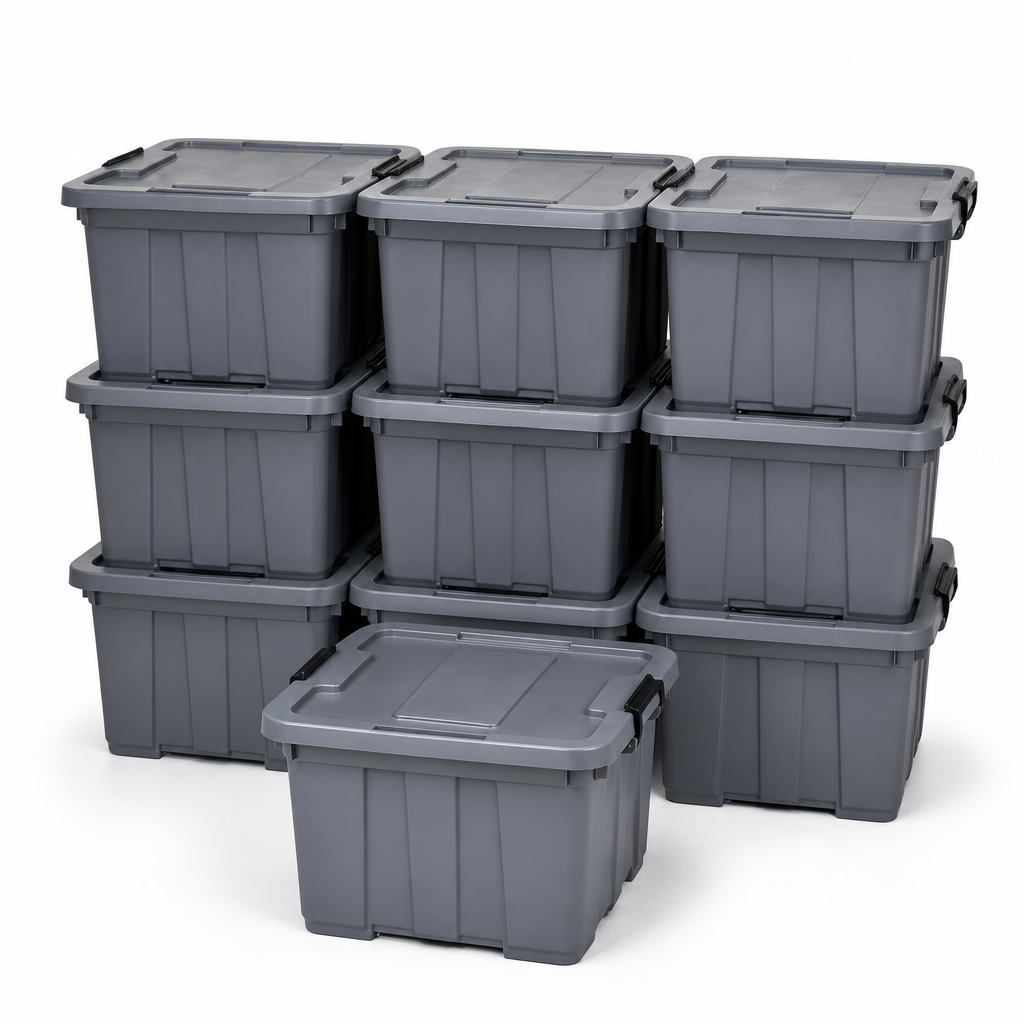 42L Heavy Duty Plastic Storage Boxes with Lids – Pack of 10