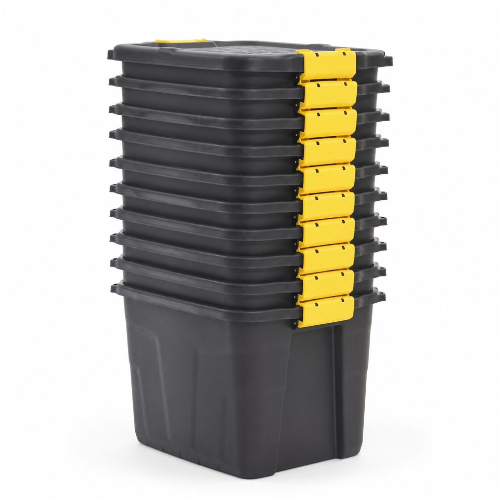 42L Heavy Duty Plastic Storage Boxes with Lids – Pack of 10