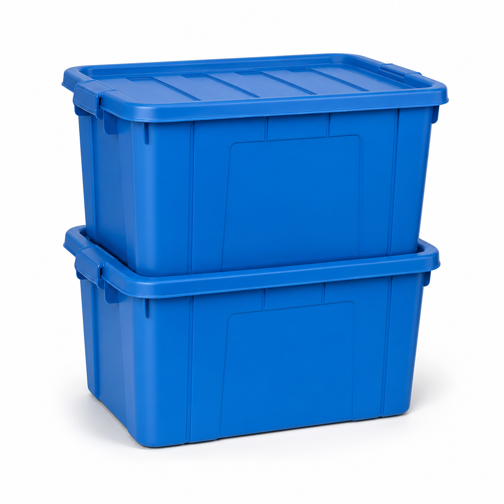 42L Solid Blue Plastic Storage Boxes Pack of 2