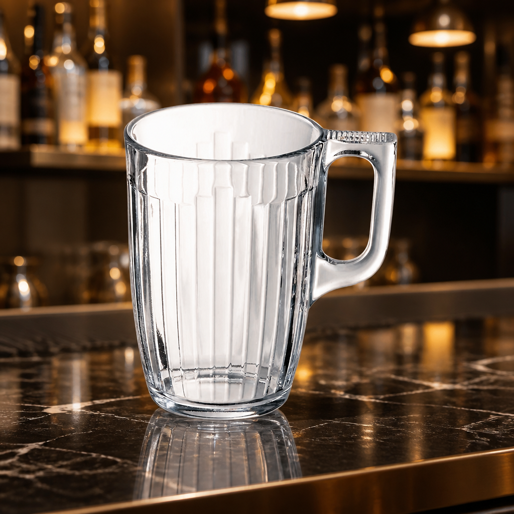 Set of 6 tempered glass commercial coffee mugs 320ml