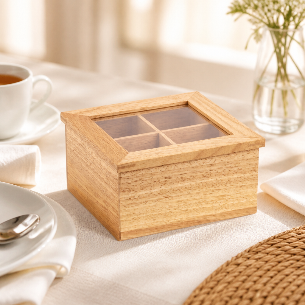 Commercial Wood Tea Box with Four Way Divider 200mm
