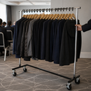 Commercial Garment Rail with 20 Wood Hangers and Wheels