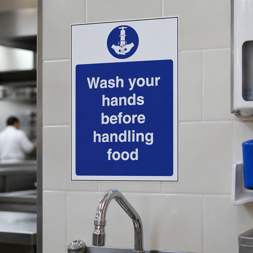 Commercial Wash Hands Before Handling Food Sign 300x200mm