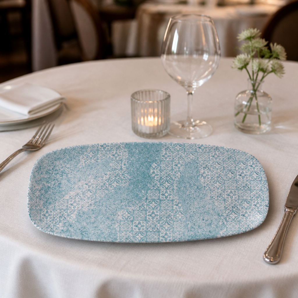 Commercial Oblong Plates Aquamarine 352x187mm - 6 Pack