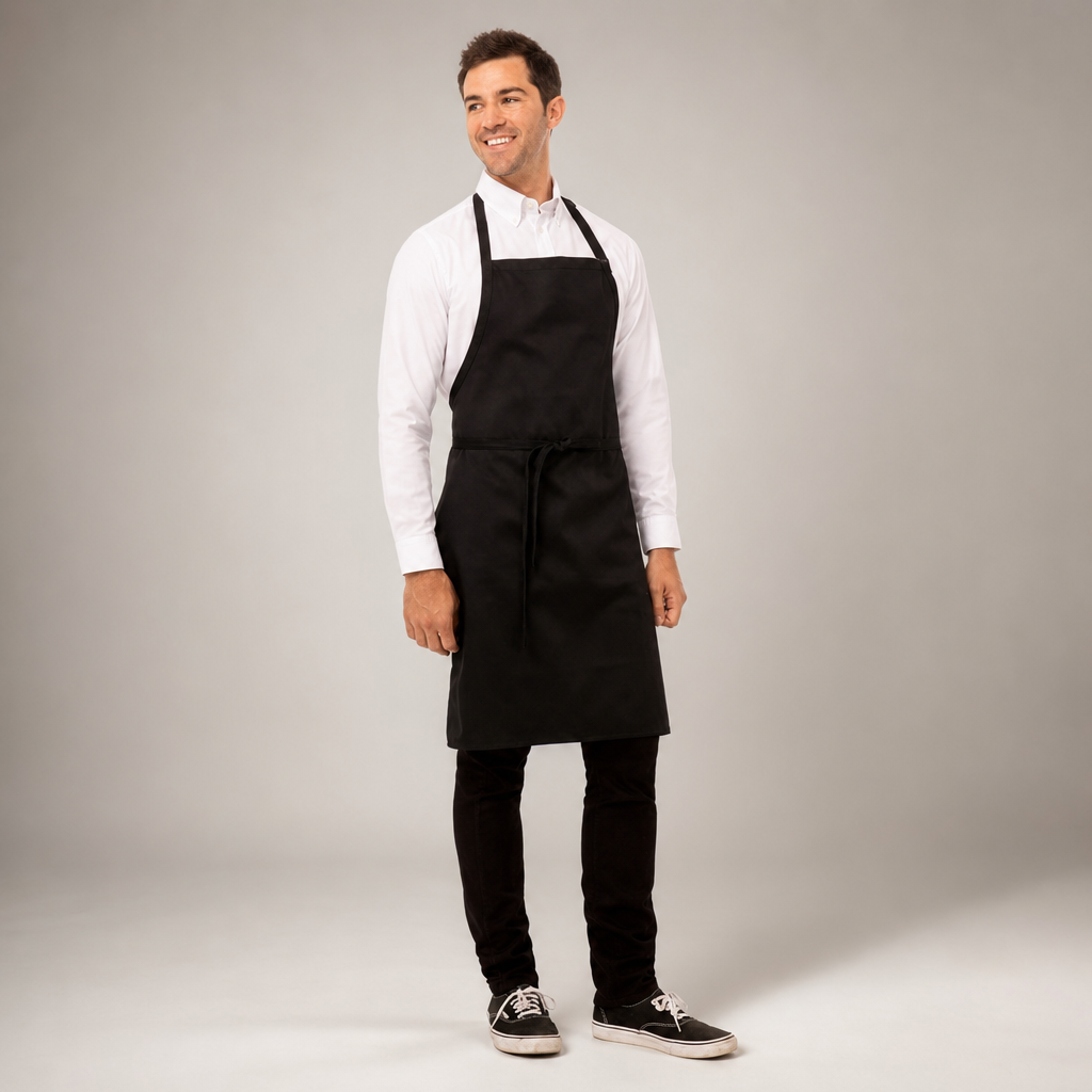 Commercial Black Bib Apron for restaurant staff uniforms