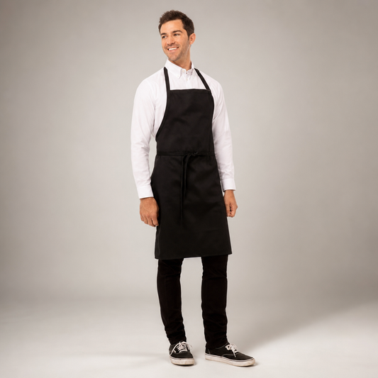 Commercial Black Bib Apron for Restaurant Staff Uniforms