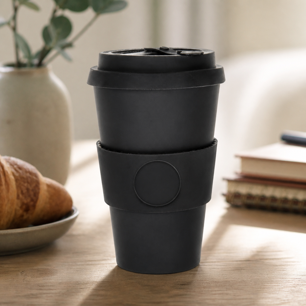 14oz Reusable Coffee Cup with No-Drip Lid and Sleeve