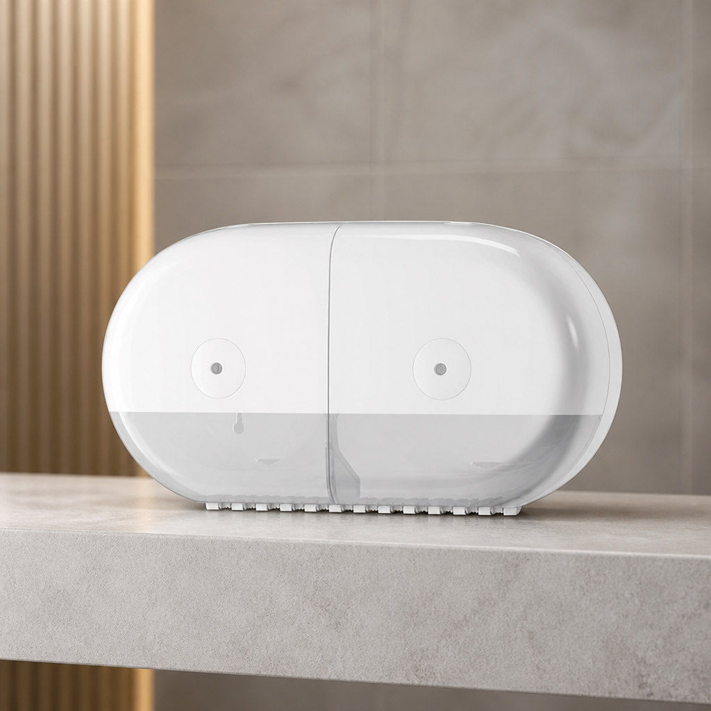 Commercial Mini Twin Toilet Roll Dispenser with lockable cover