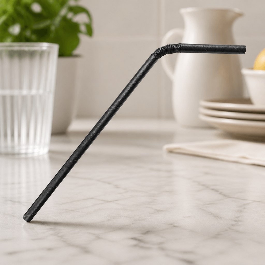 Compostable Bendy Paper Straws Black 250 Pack Commercial Use