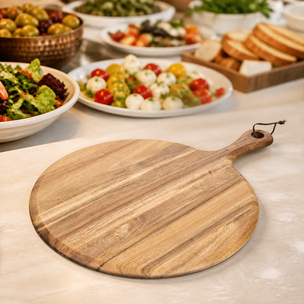Commercial Acacia Wood Round Pizza Paddle Board 330mm