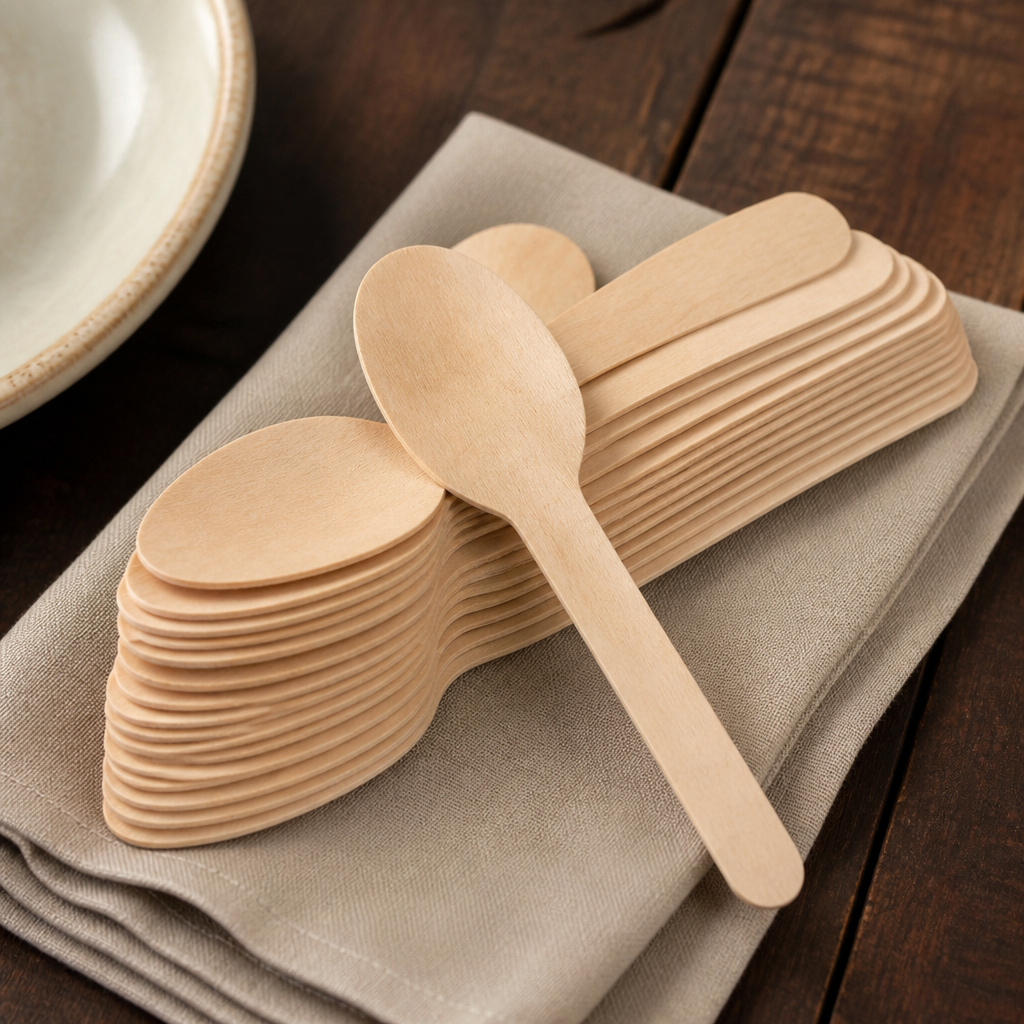 Compostable wooden teaspoons 110mm in a 100 pack