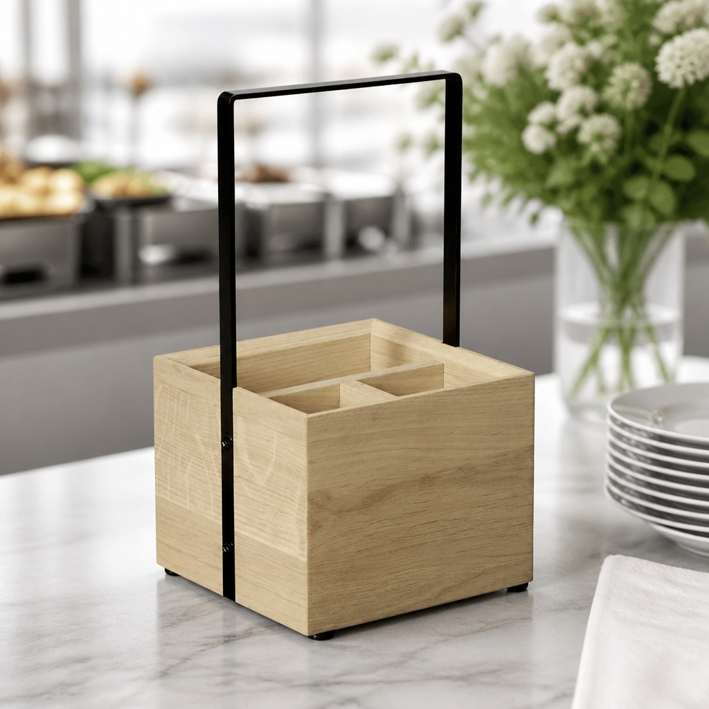 Commercial Condiment Holder Table Caddy 280mm Oak Finish