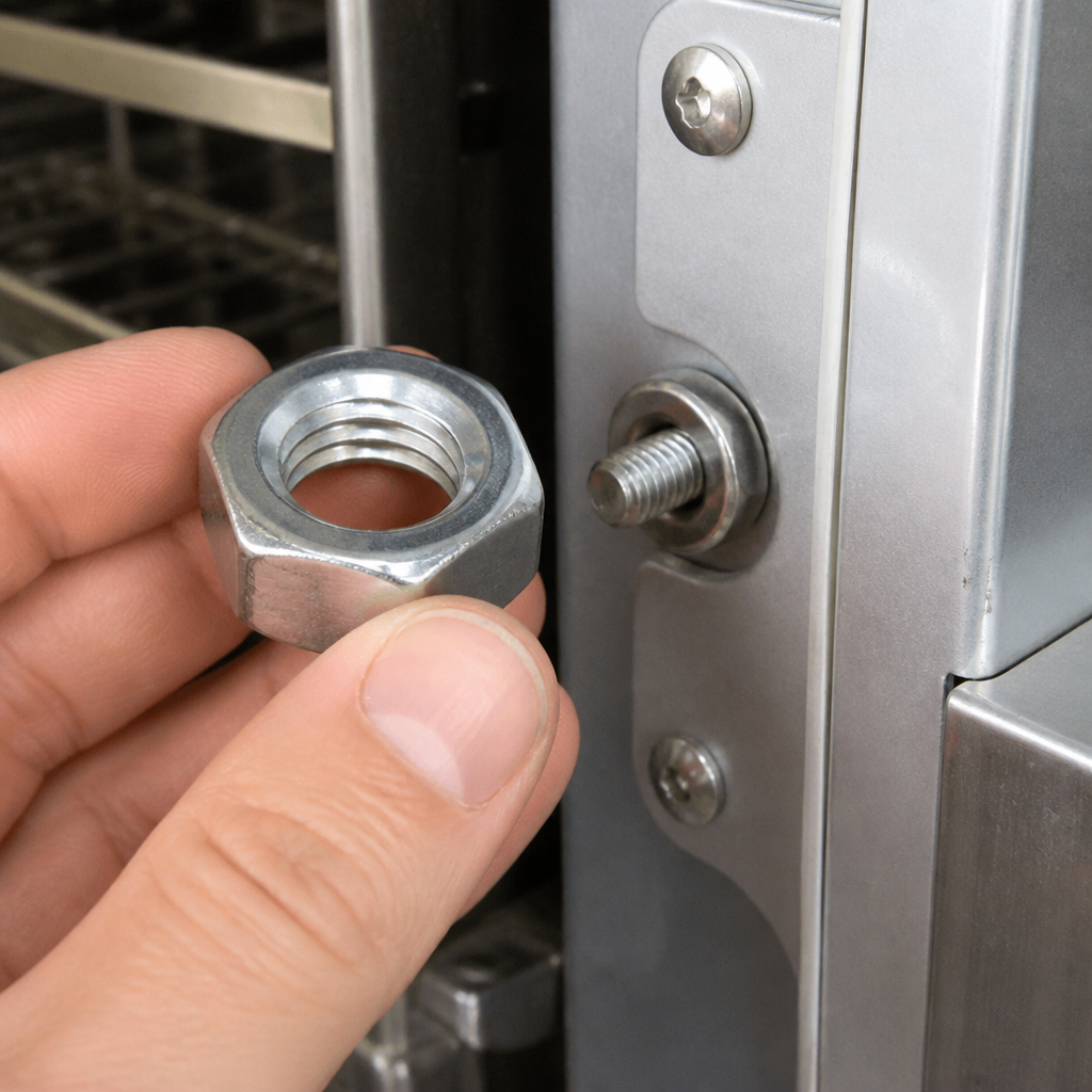 Stainless steel replacement nut for commercial combination ovens