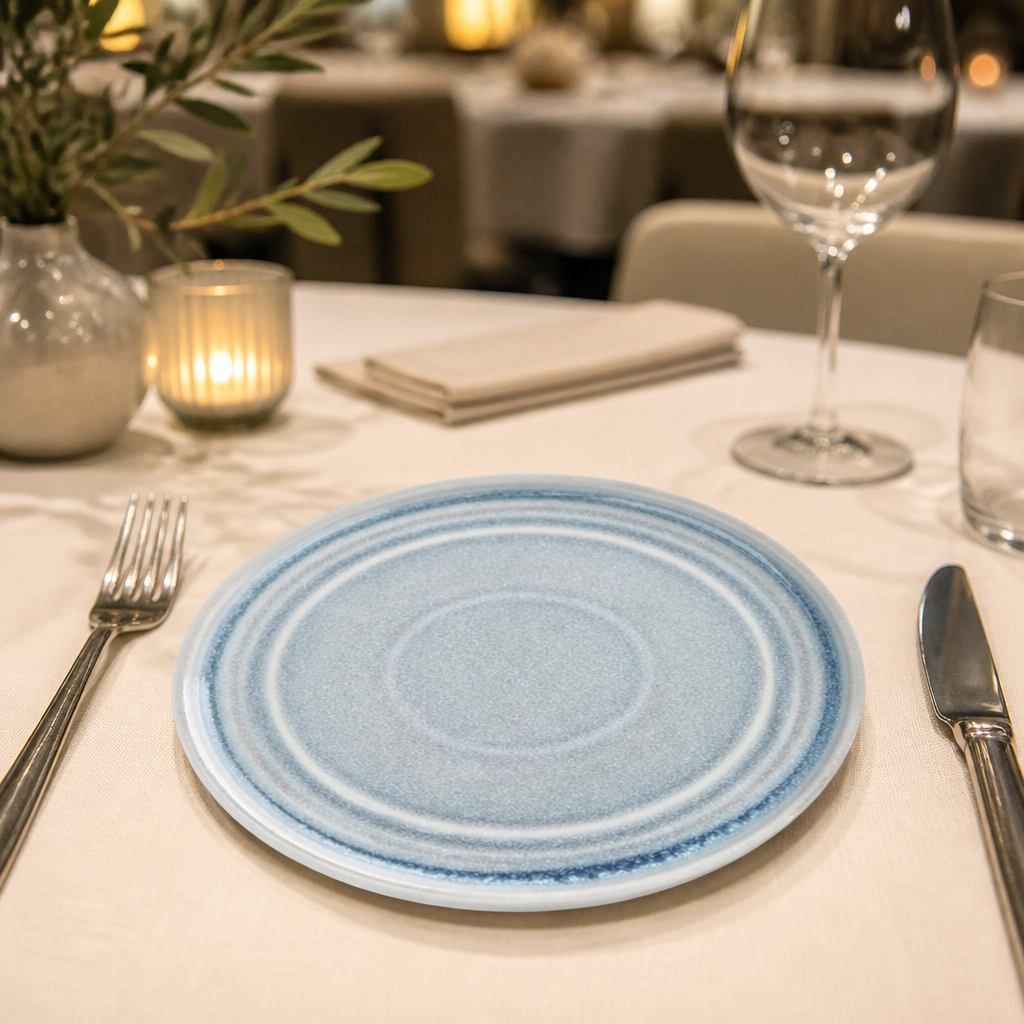 Commercial Ice Blue Flat Round Plates 180mm 6 Pack