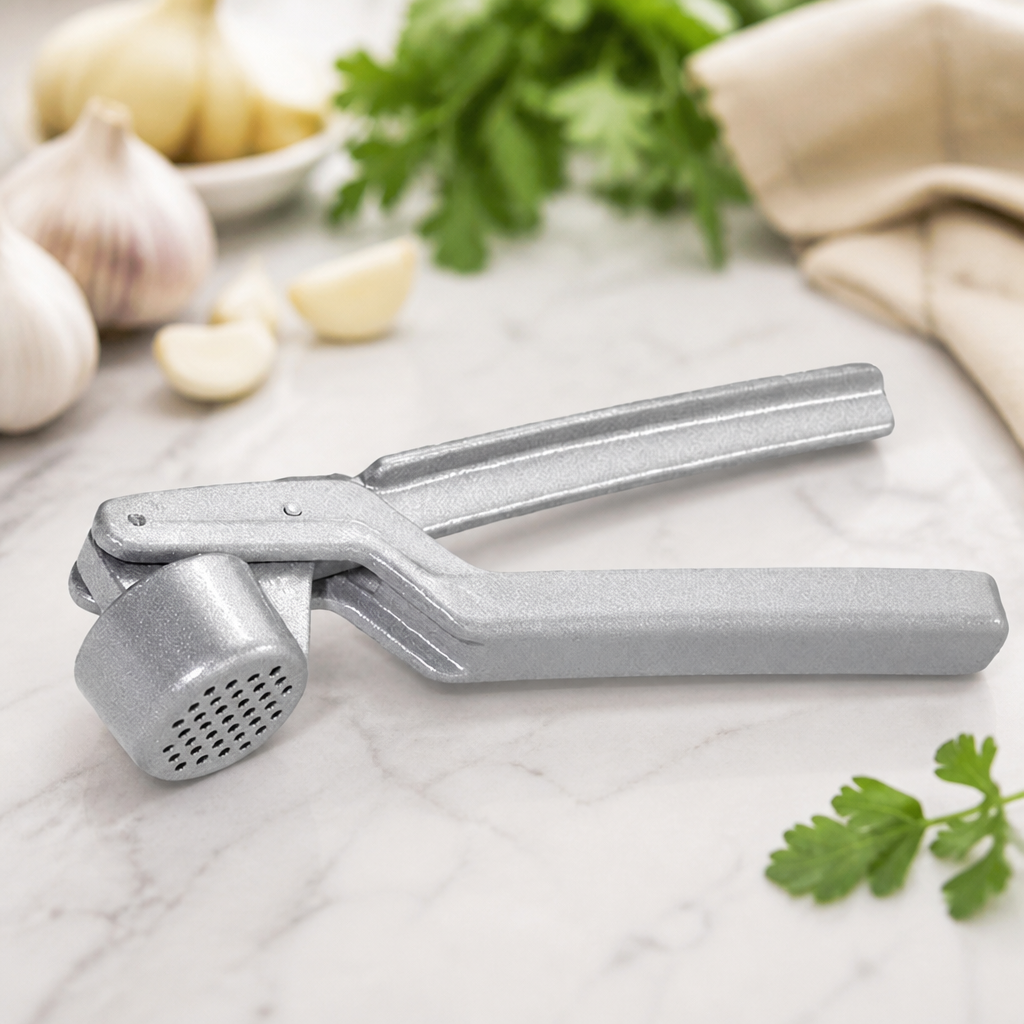 Commercial garlic press with durable aluminium construction 30mm wide