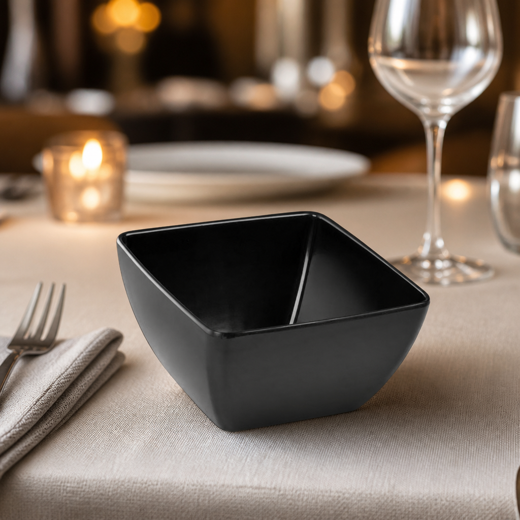8" Curved Black Melamine Serving Bowl for catering