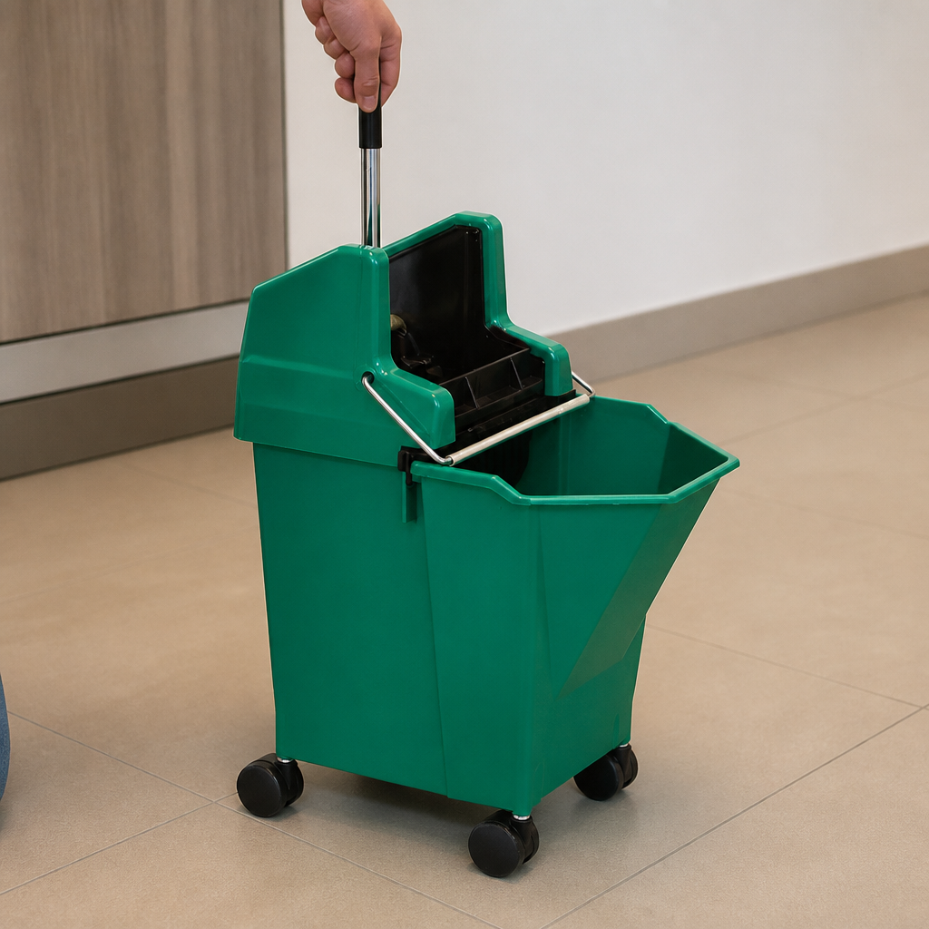 Commercial Mop Bucket and Wringer 9Ltr Green Cleaning System