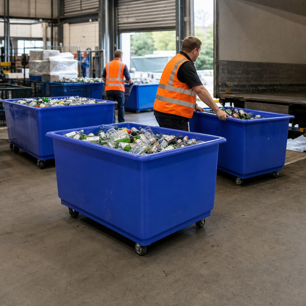 455L Mobile Bottle Skip Waste Bin with 4 Wheels