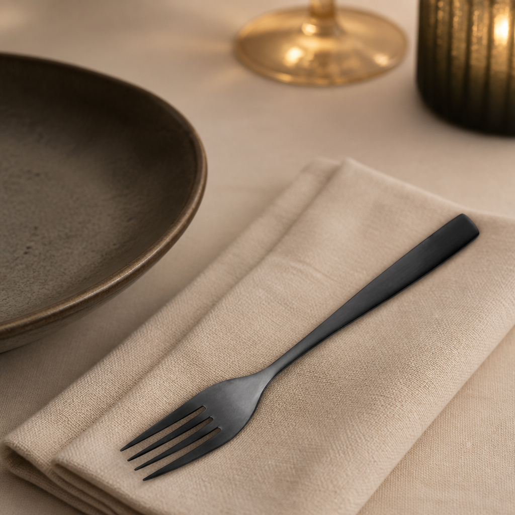 Commercial black dessert forks stainless steel 12 pack