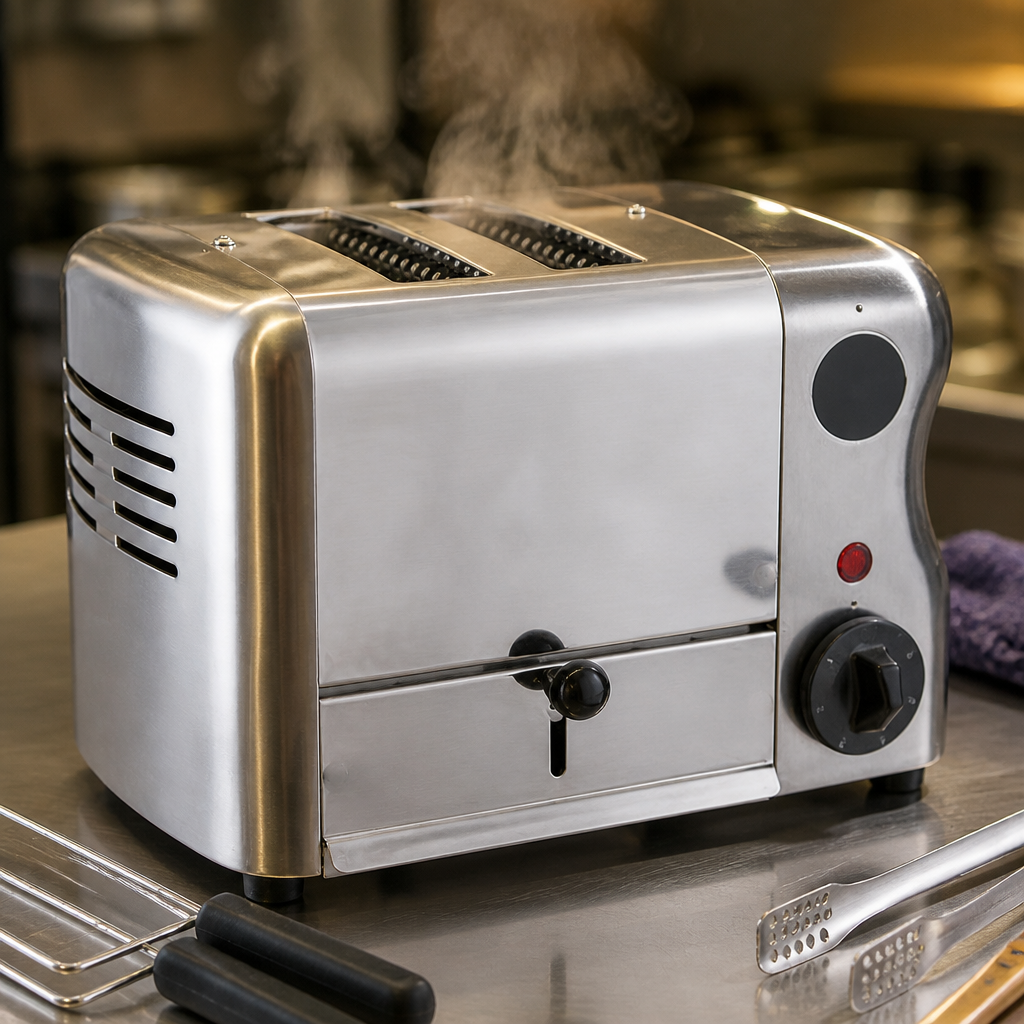 Commercial 2 Slot Toaster with additional elements and sandwich cage