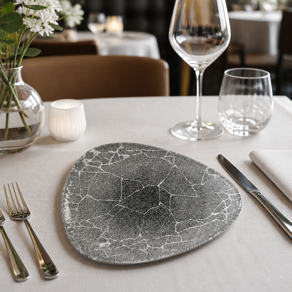 Commercial Kintsugi Triangle Plates 265mm Quartz Black 12 Pack