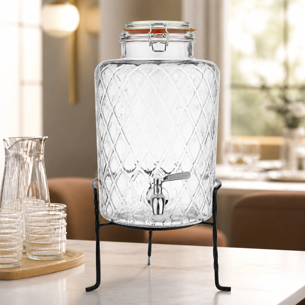 8L Glass Clip-Top Drinks Dispenser with Stand