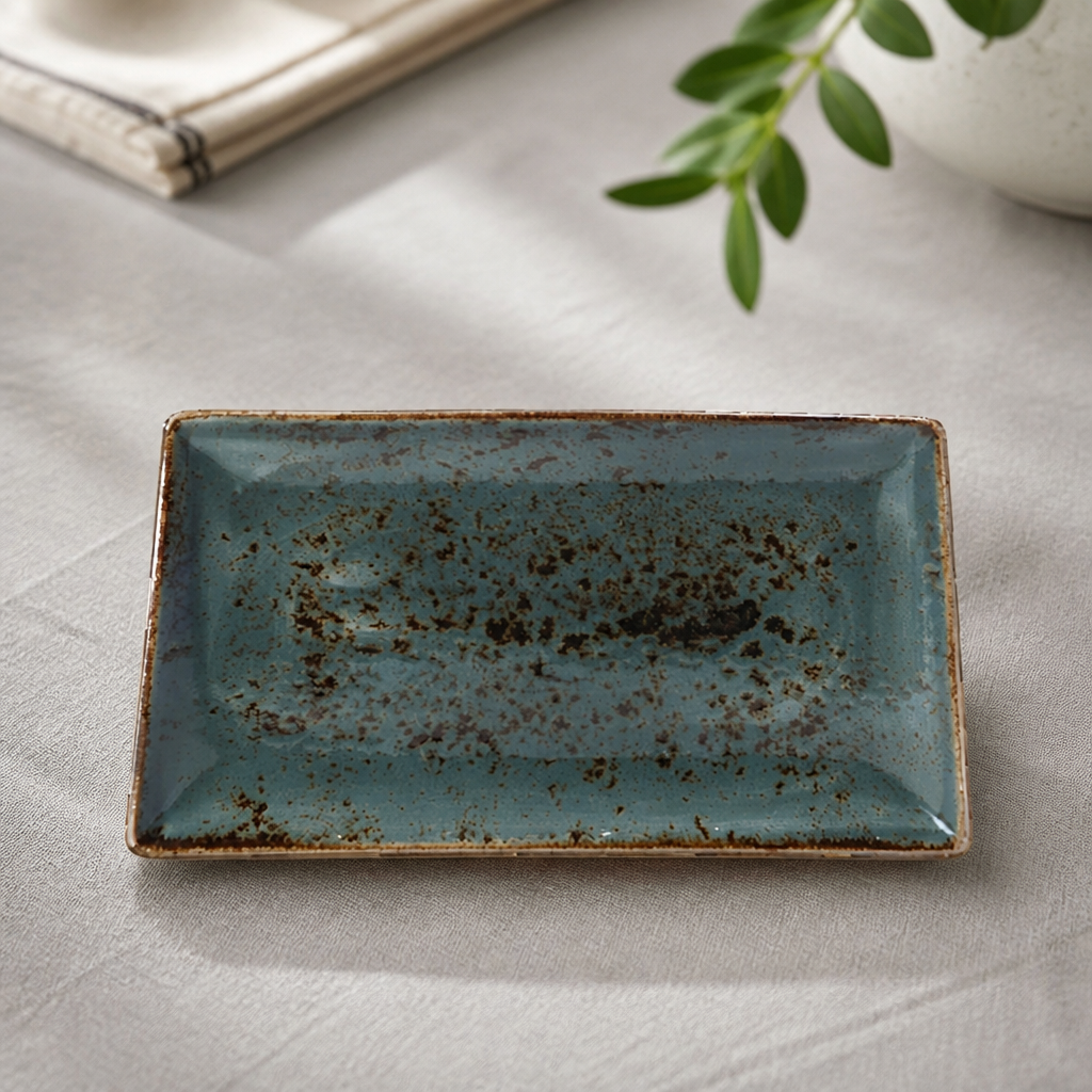 Commercial Rectangular Platter 270x167mm Rustic Blue 6 Pack