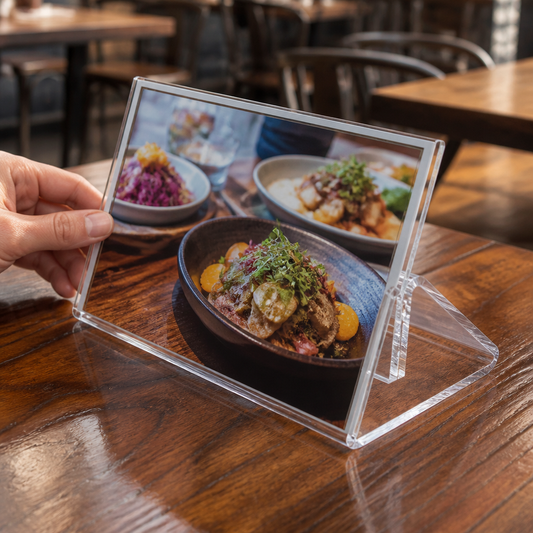 Clear Perspex Menu Holder for Commercial Catering Use