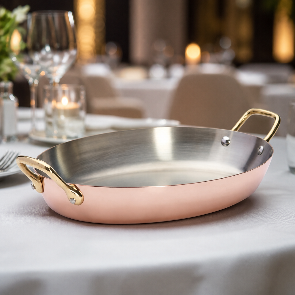Commercial Copper Sizzler Plate 32cm with brass handles