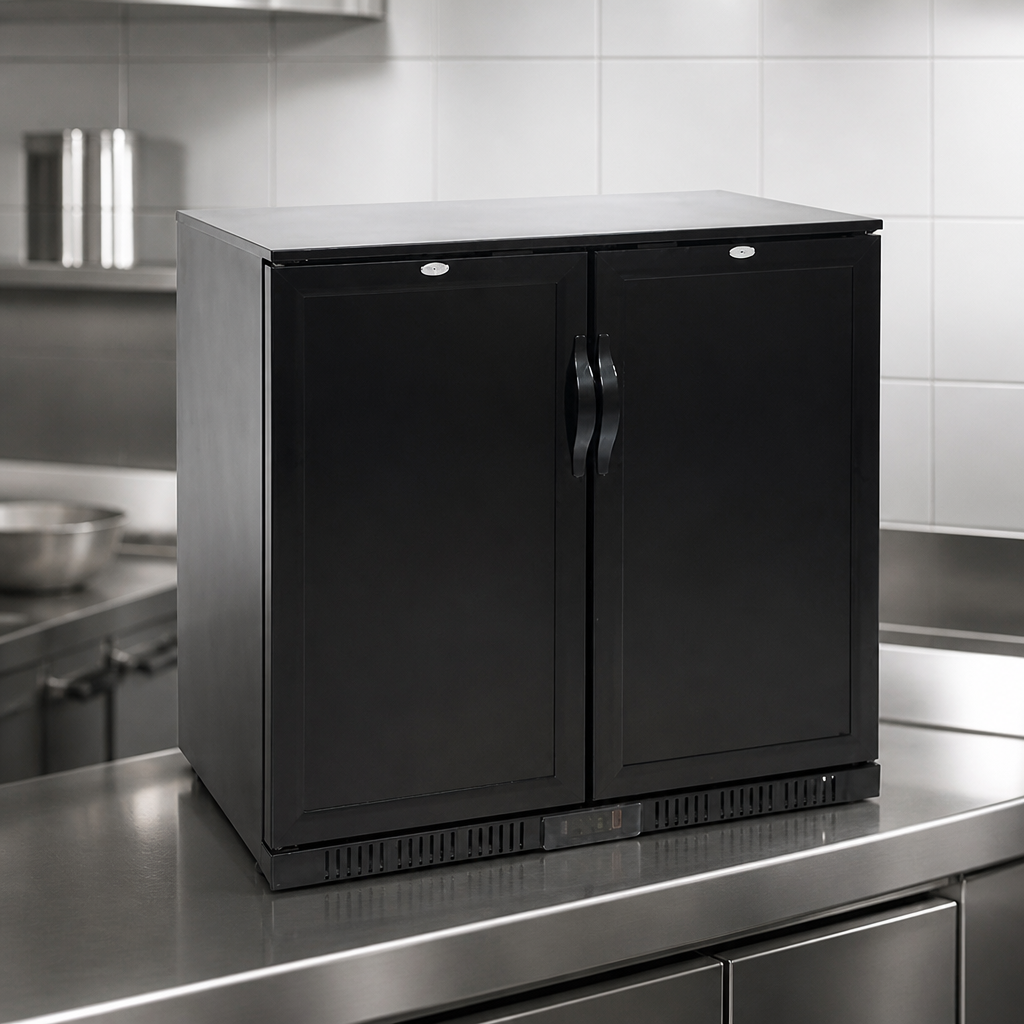 Commercial Back Bar Cooler with 208L capacity and solid doors
