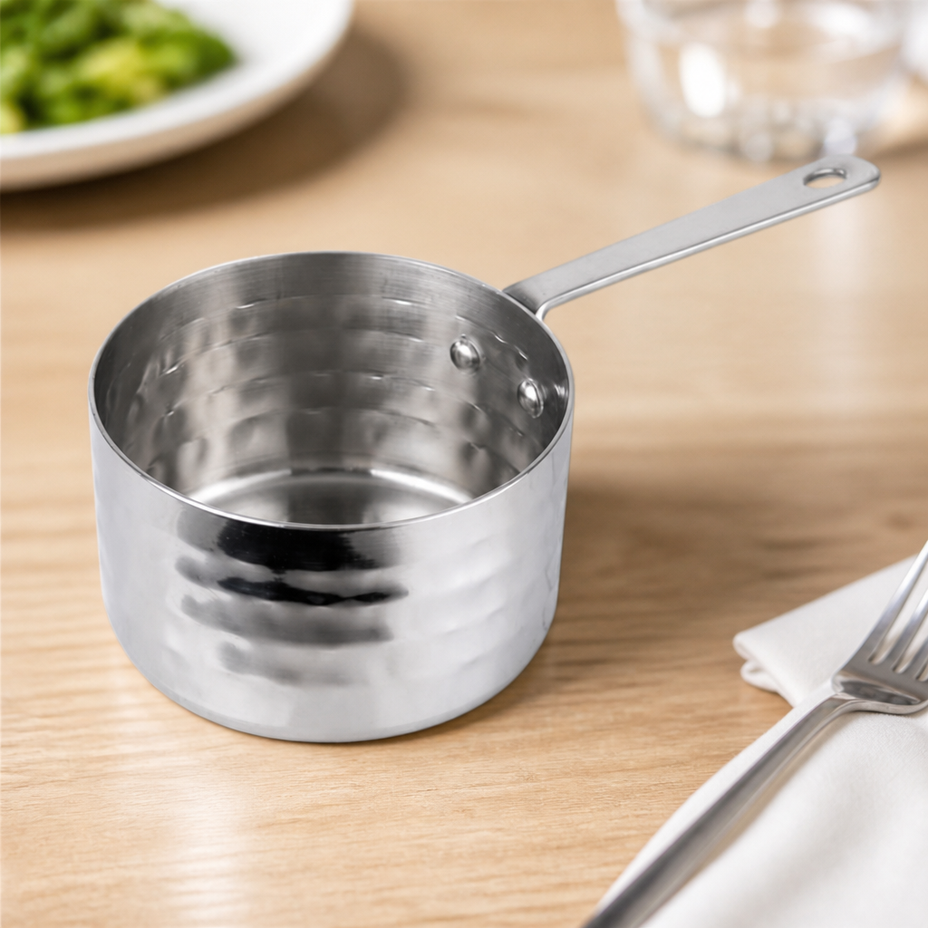 Commercial Mini Saucepan Hammered 90mm Stainless Steel Dish