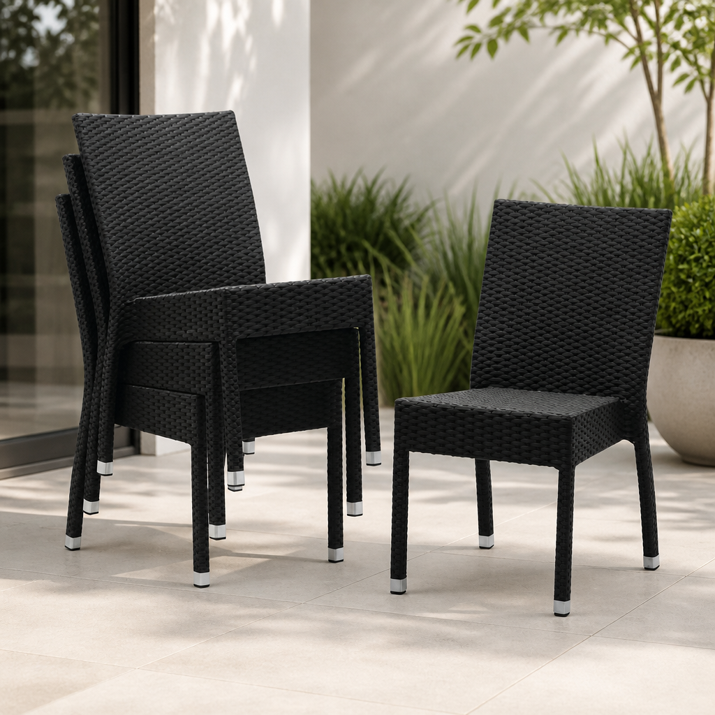 Commercial Stackable Outdoor Wicker Side Chairs - 4 Pack