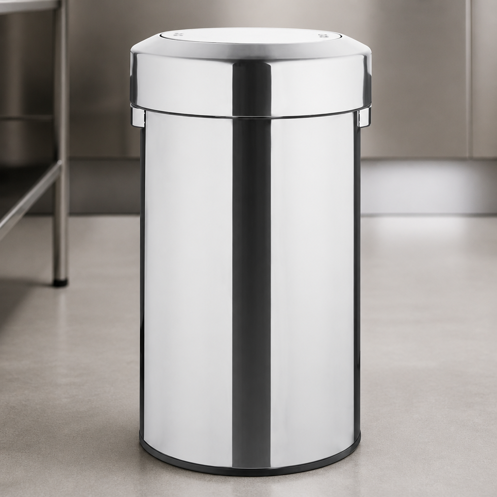 70Ltr Commercial Waste Bin with Swing Lid in Brushed Steel