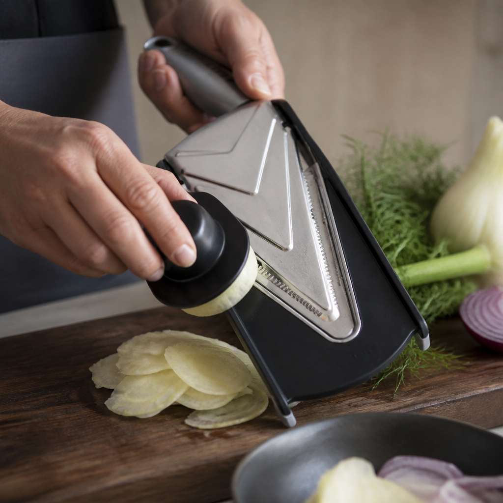 Commercial Mandoline Slicer with Protective Pusher and Anti-Slip Legs